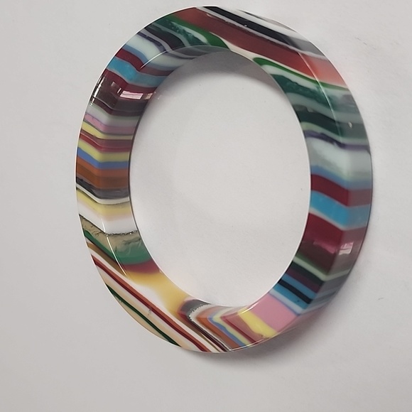 Vintage Sobral Bangle Rainbow Stripe Resin Signed Designer Collectible Bracelet - Picture 3 of 6